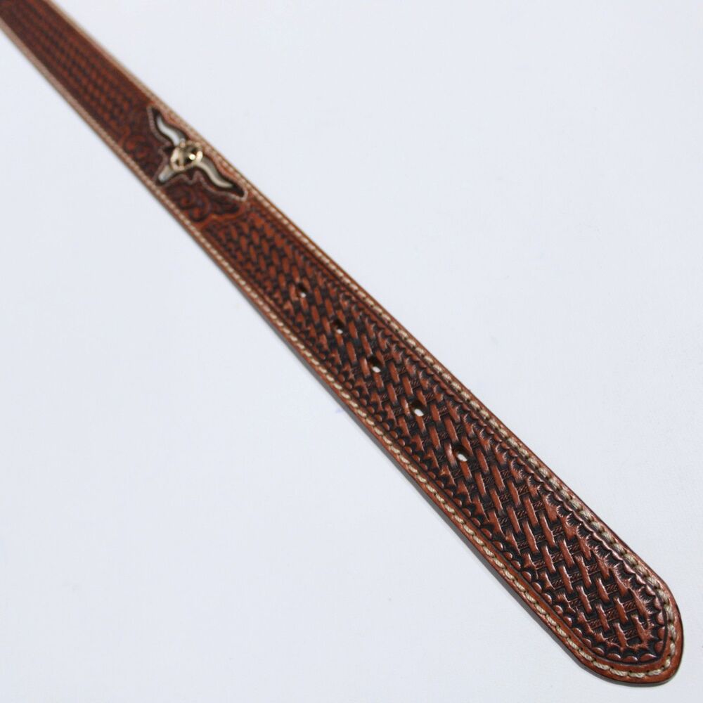 NWT Justin Texas Longhorn Brown Leather Western Belt Men Size 36 (44" x 1.5") - Picture 10 of 14